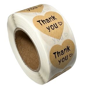S Thank You Stickers 1" Heart 500ct Labels Kraft